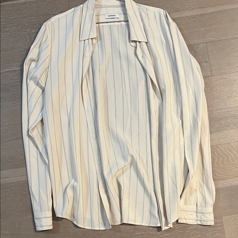 Sandro Cream and White Striped Casual Button Down Shirt